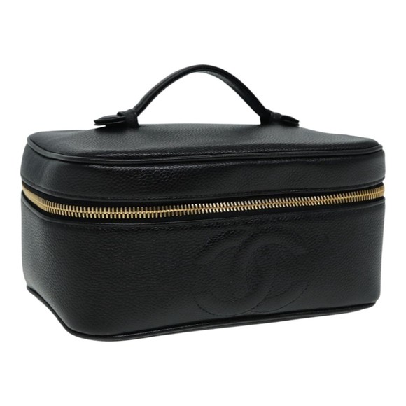 CHANEL COCO Mark Vanity Cosmetic Pouch Caviar Skin Black CC Auth yb640 - Picture 1 of 16